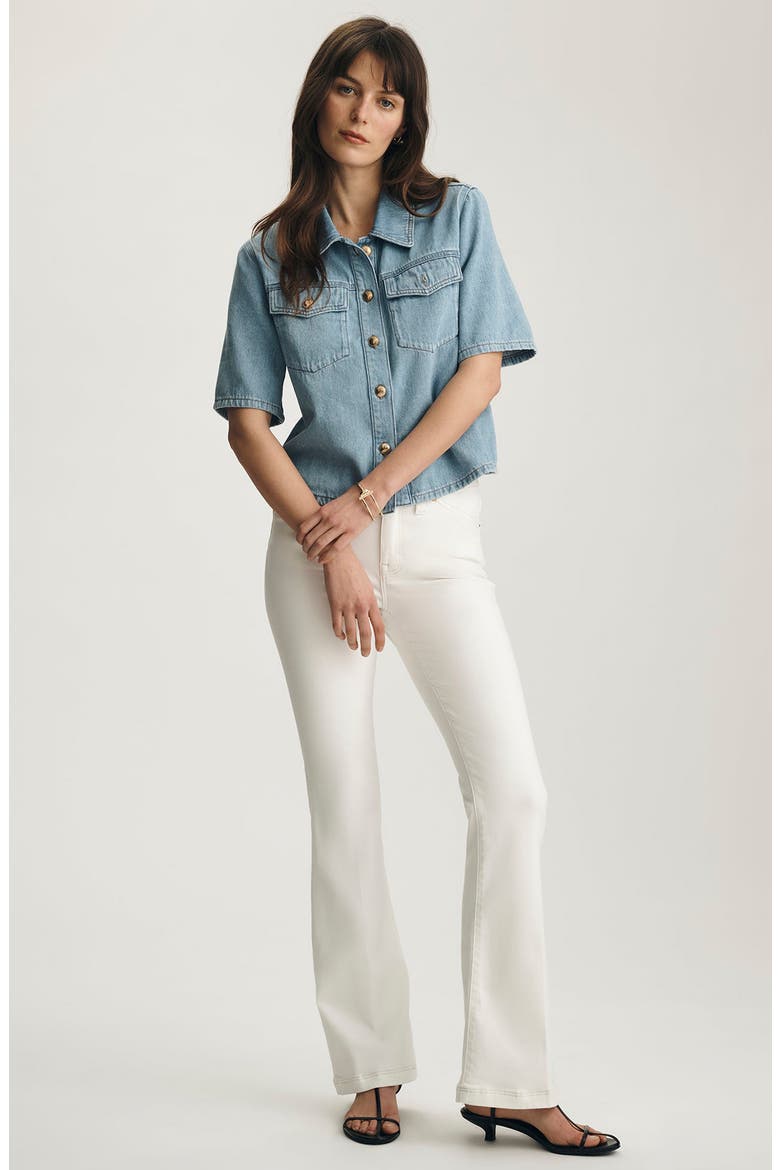 Dafne Denim Short Sleeve Button-Up, Alternate, color, LIGHT GOLD PREMIUM