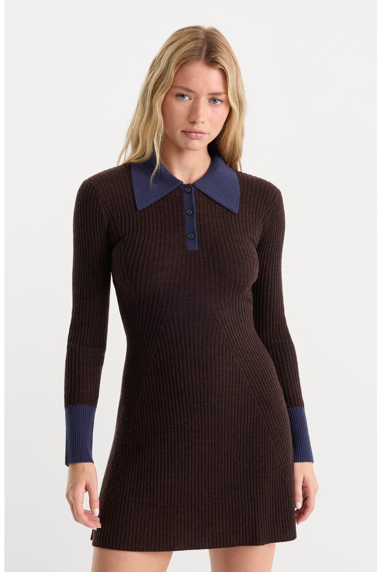 The Knit Polo Wool Minidress, Alternate, color, ESPRESSO