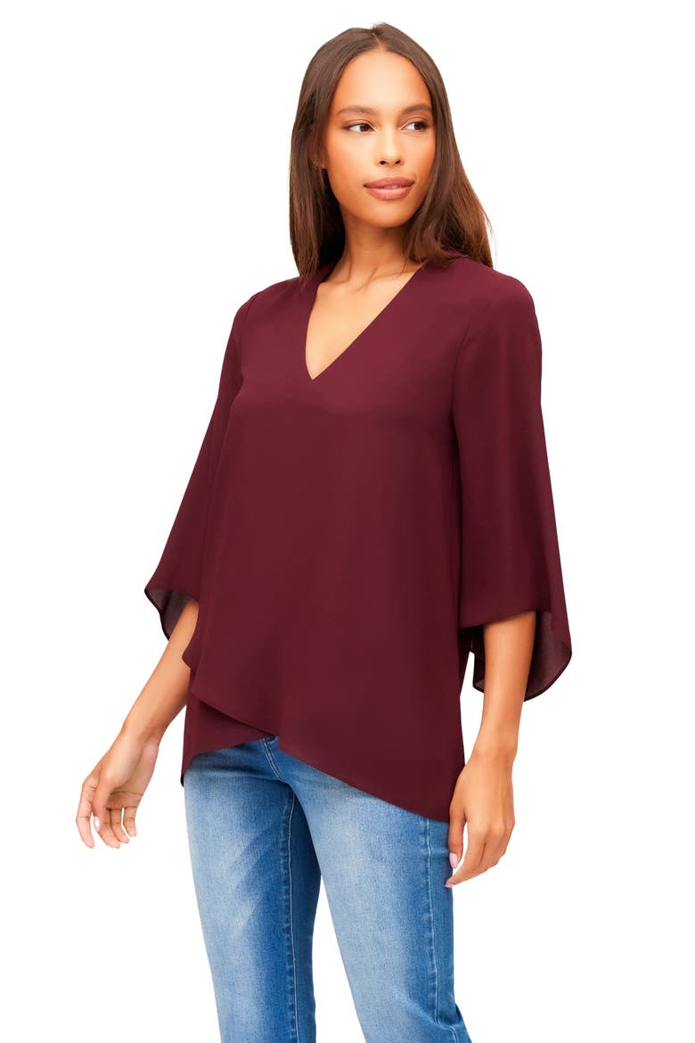 Asymmetrical Crepe Top, Alternate, color, WINE