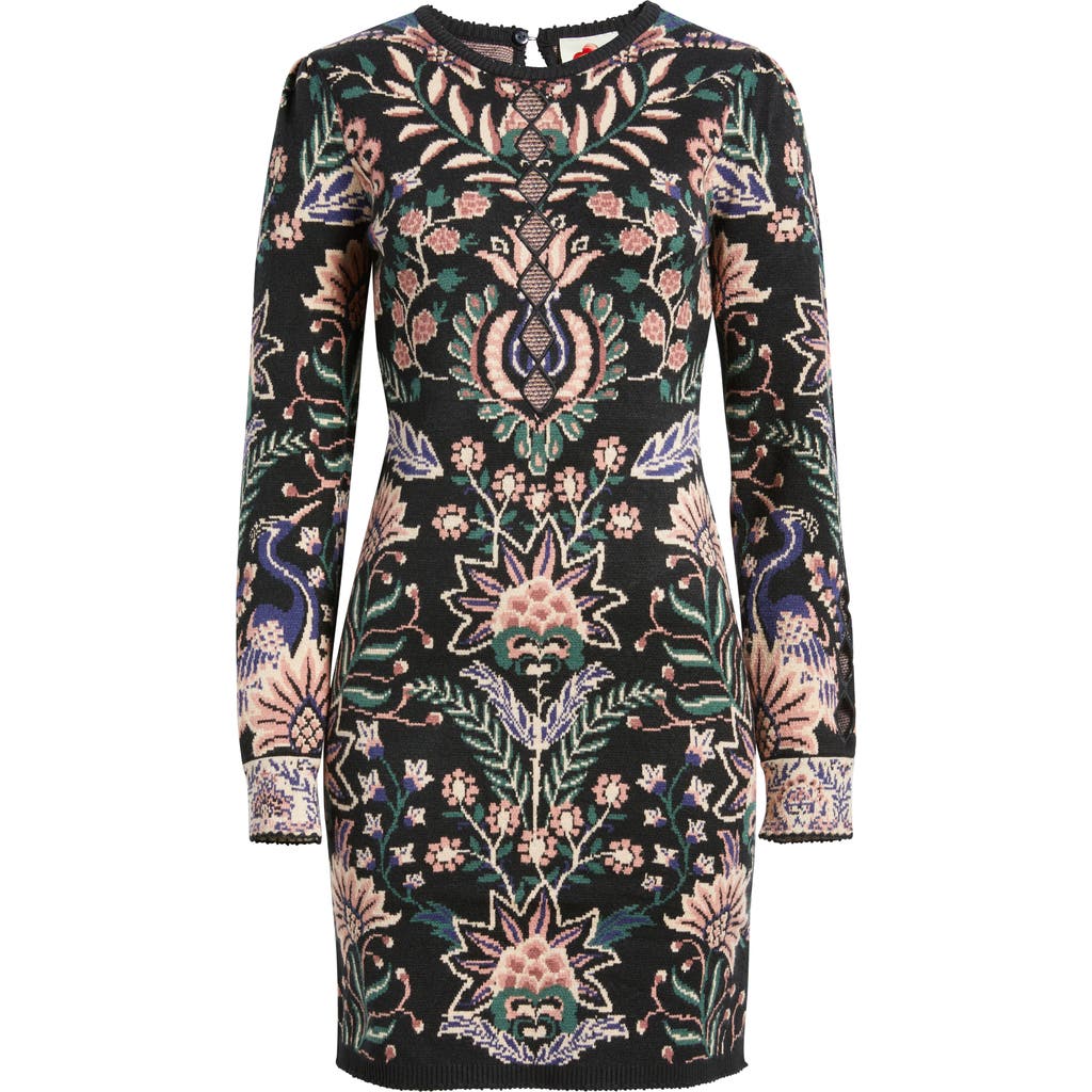 Farm Rio Marvelous Garden Floral-jacquard Knit Mini Dress In Black
