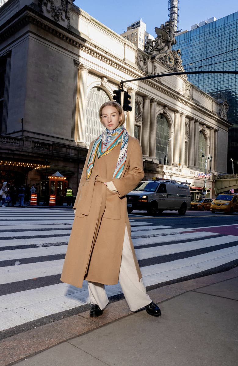 Jessie Zhao New York Double Sided Wool Silk Triangle Scarf Of Shapes Reconstruction, Alternate, color, Blue