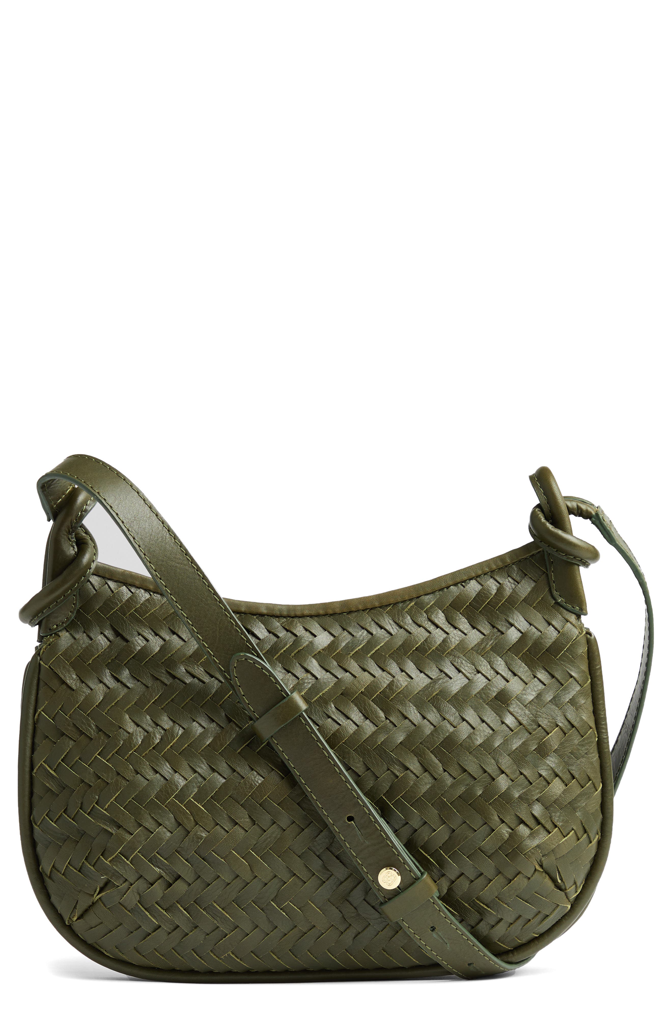 LK Bennett Harley Woven Leather Crossbody Bag, Main, color, Olive
