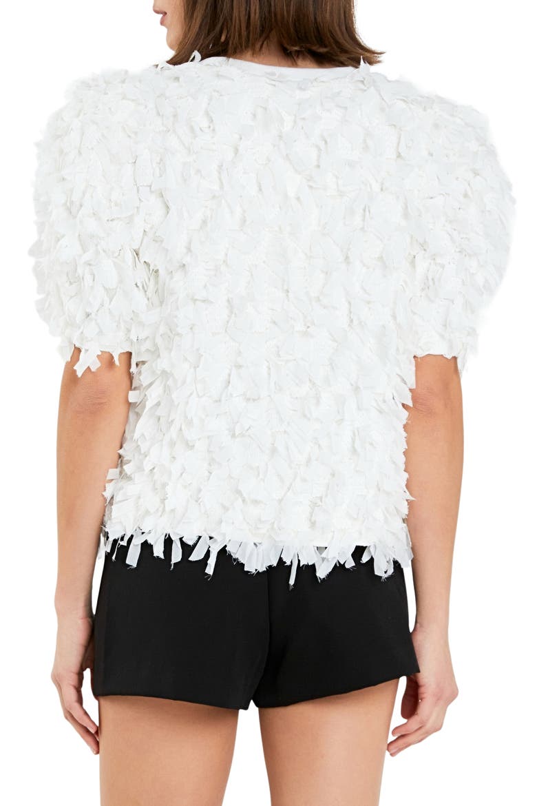 Puff Sleeve Textured Ribbon Top, Alternate, color, WHITE