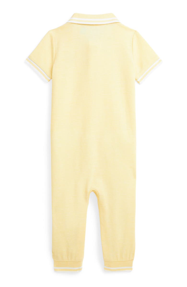 Ralph Lauren Tipped Cotton Piqué Polo Romper, Alternate, color, 