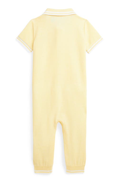 Shop Polo Ralph Lauren Ralph Lauren Tipped Cotton Piqué Polo Romper In Wicket Yellow Multi