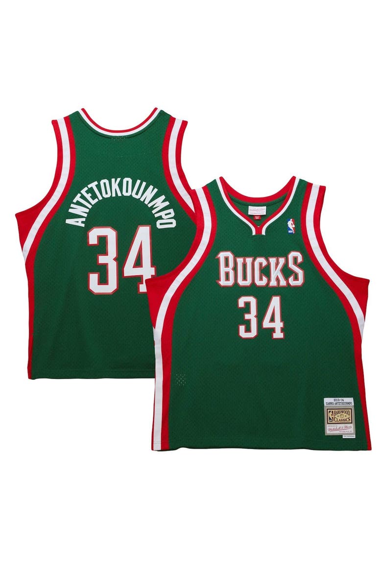 Men's Mitchell & Ness Giannis Antetokounmpo Hunter Green Milwaukee Bucks 2013/14 Hardwood Classics Swingman Jersey, Alternate, color, Hunter Green