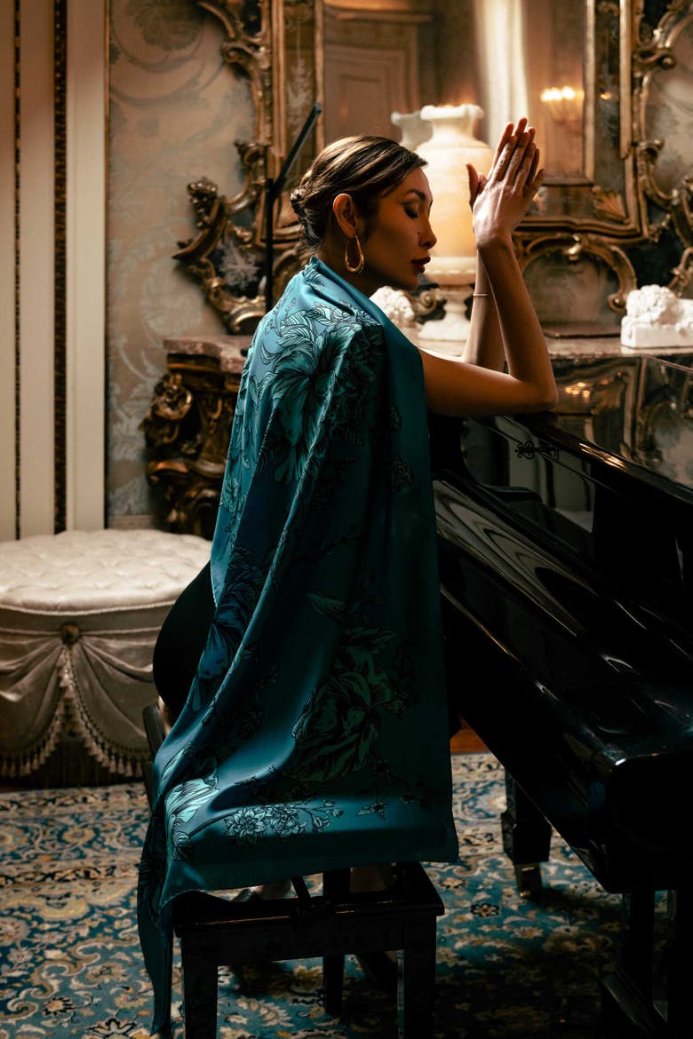 Isabella - Silk Scarf/Shawl for Women, Alternate, color, Peacock Blue