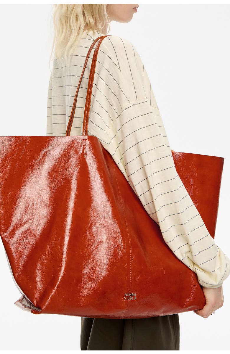 Bimba y Lola Leather Maxi Shopper Bag, Alternate, color, Burnt Orange