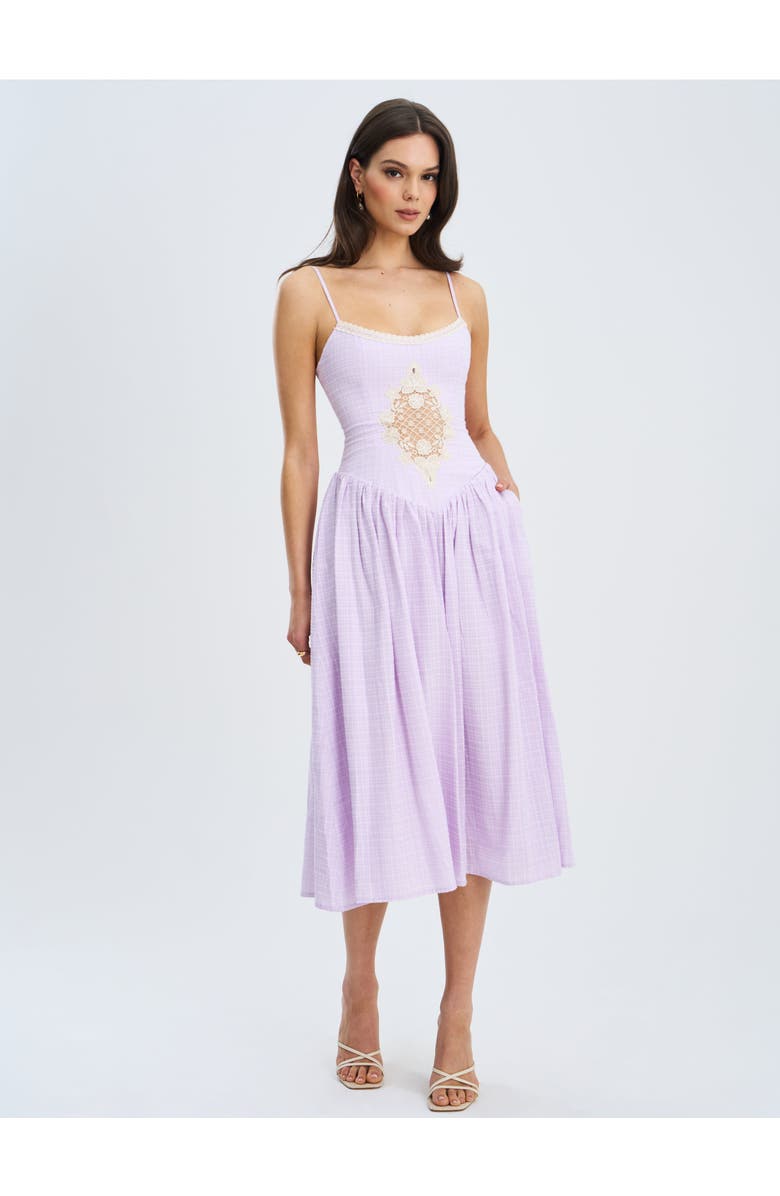 Miss Circle Jaclyn Lace Trim Cutout Seersucker Midi Dress, Alternate, color, Lavender