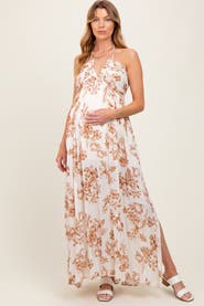 PinkBlush Blue Floral Tie-Back Halter Maxi Dress