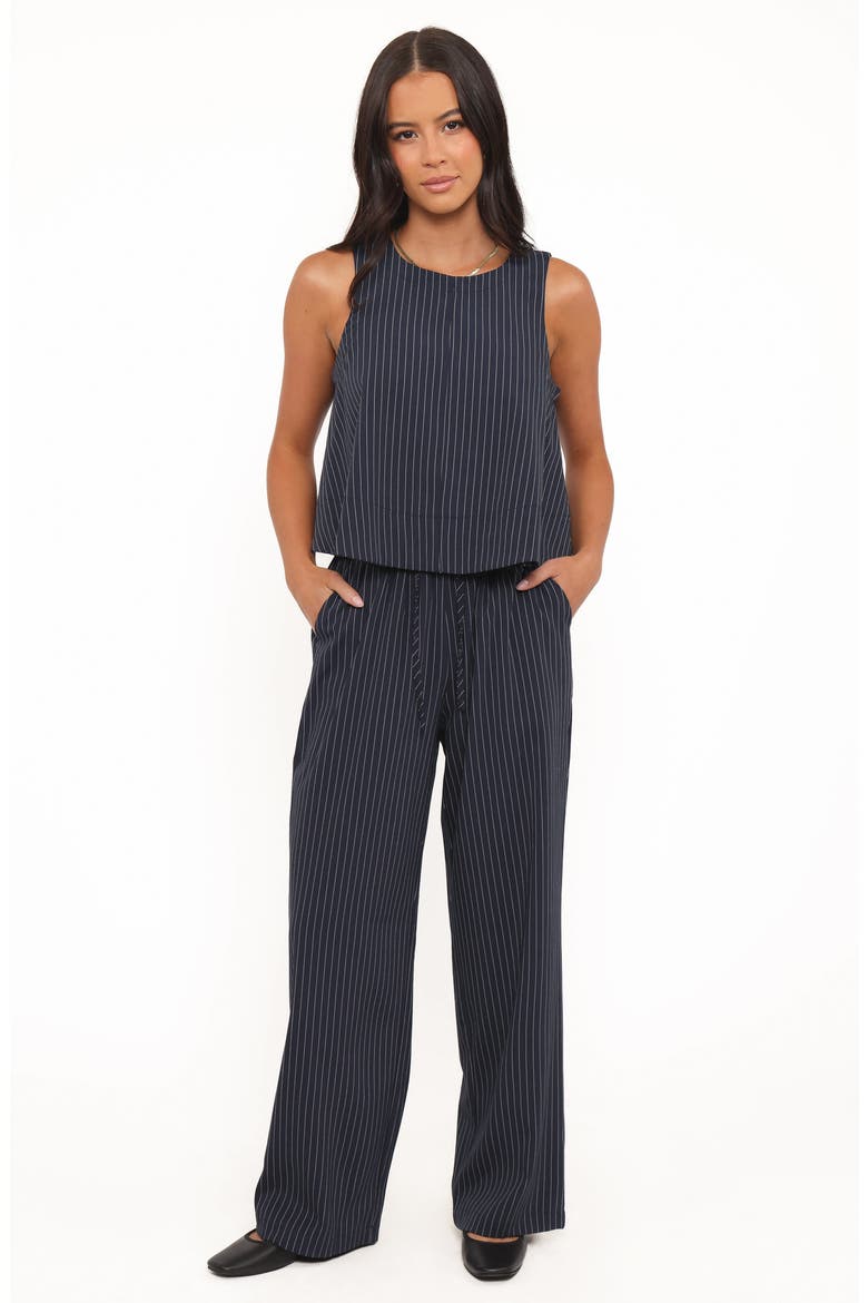Elijah Pinstripe Sash Waist Wide Leg Pants, Alternate, color, NAVY WHITE STRIPE