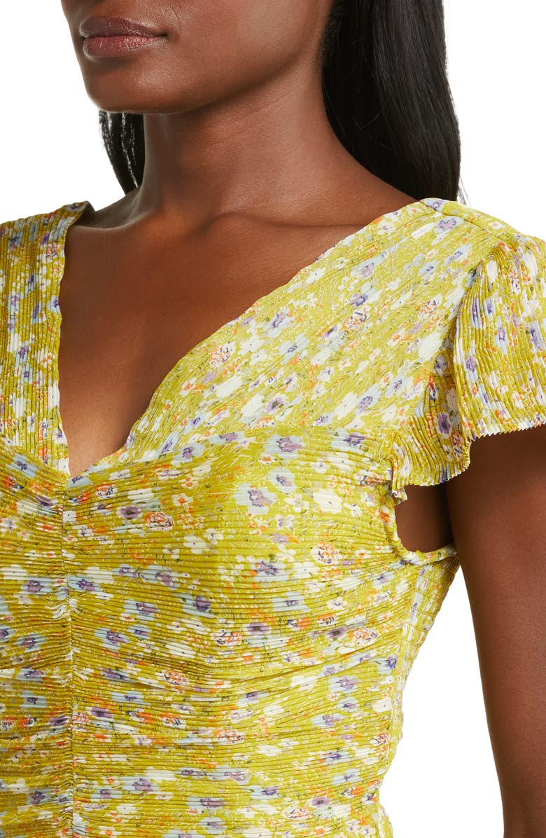 ASTR the Label Floral Plissé V-Neck Crop Top, Alternate, color,