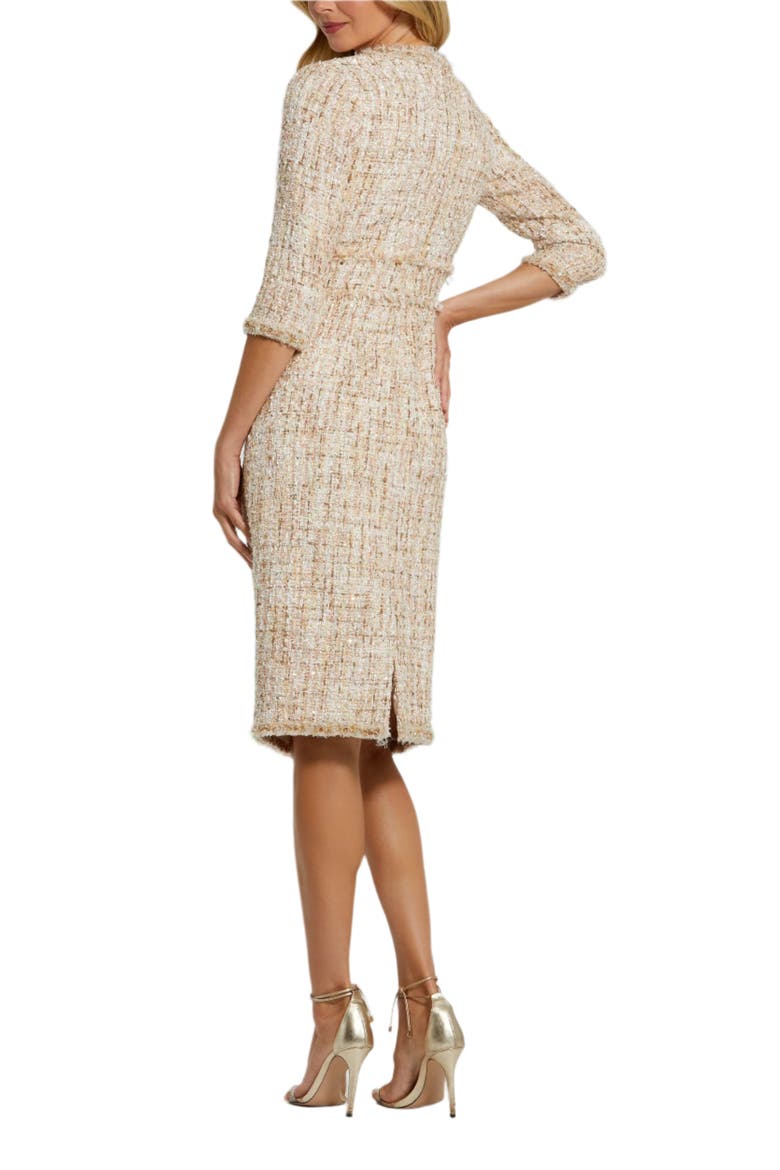 High neck 3/4 Sleeve Beaded Trim Midi Dress, Alternate, color, Blush