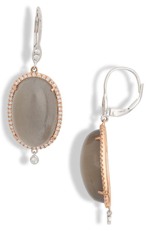 Moonstone & Diamond Drop Earrings - 0.52ct.