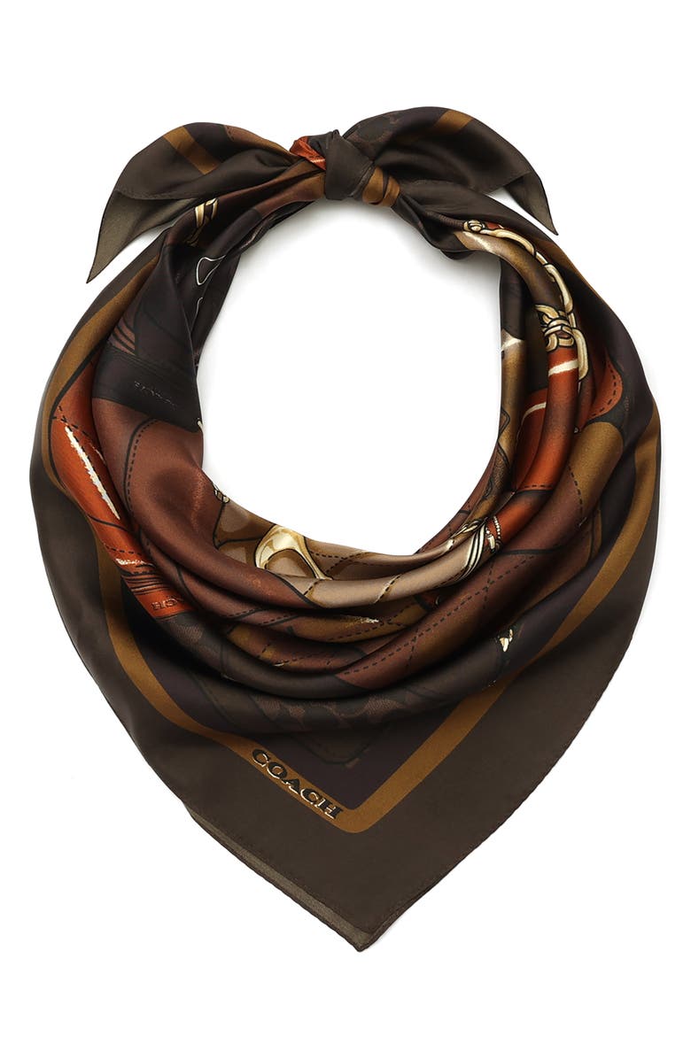 COACH Stacked Tabby Print Silk Square Scarf, Alternate, color, Maple Multi