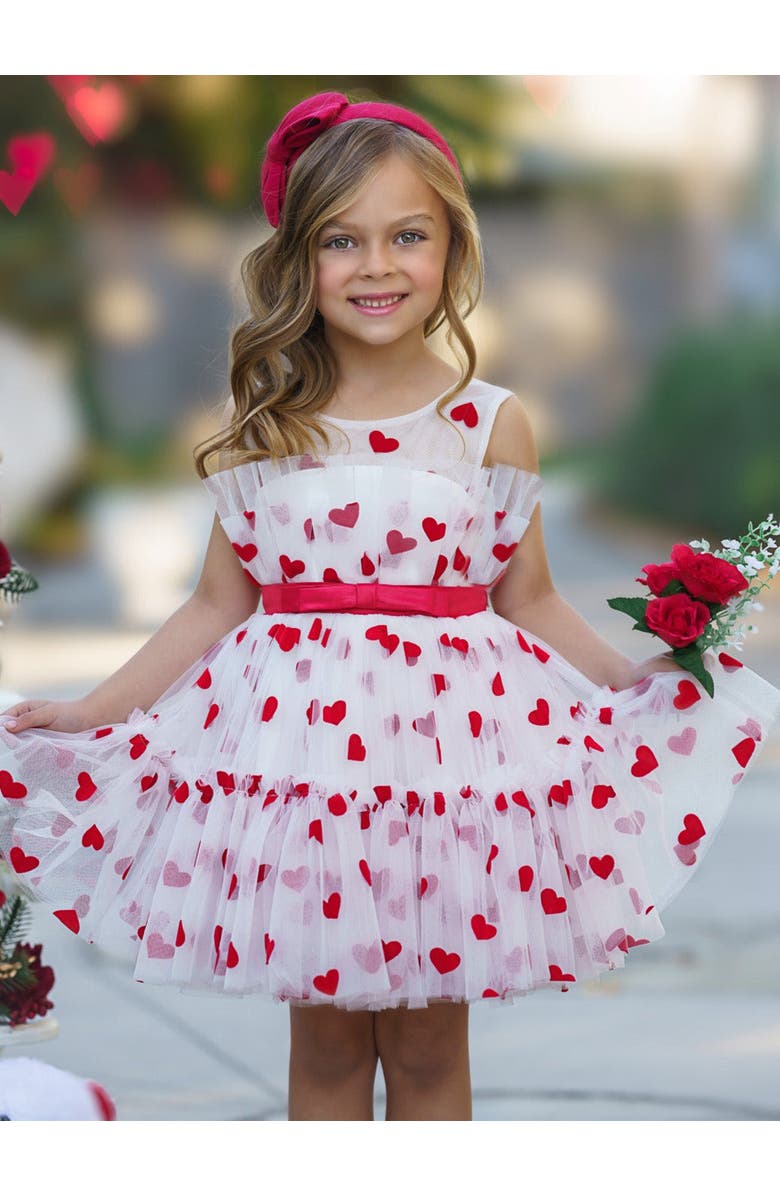 Mia Belle Girls Kisses And Cuddles Fanned Tulle Dressing, Alternate, color, White