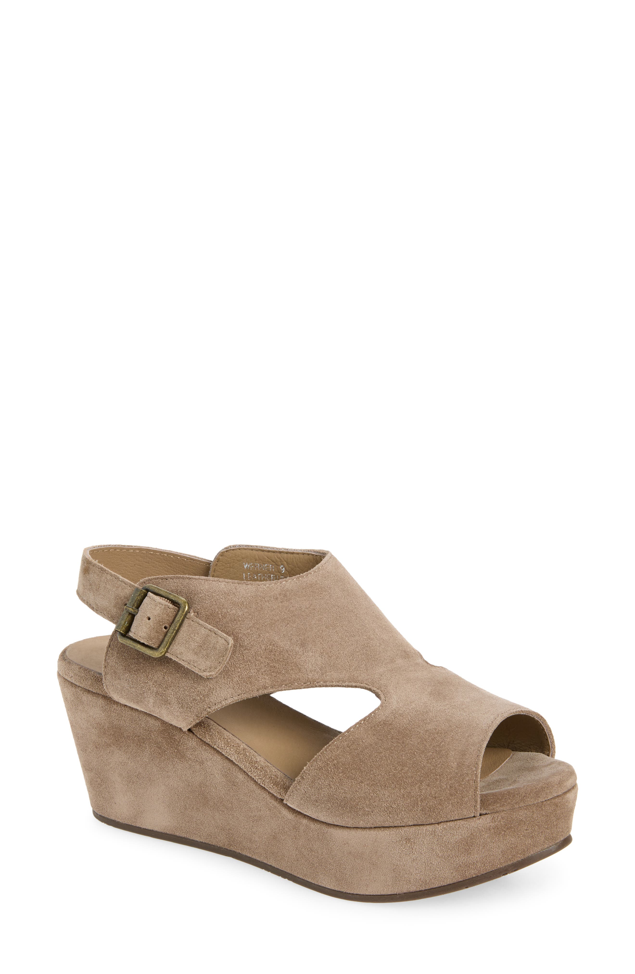 Werner Leather Wedge Sandal, Main, color, TAUPE SUEDE