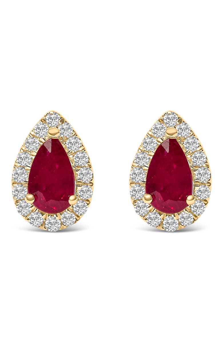 Haus of Brilliance 10K Yellow Gold 5X3 MM Pear-Cut Ruby and 1/7 Cttw Diamond Halo Stud Earrings, Main, color, Yellow