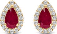 Haus of Brilliance 10K Yellow Gold 5X3 MM Pear-Cut Ruby and 1/7 Cttw Diamond Halo Stud Earrings