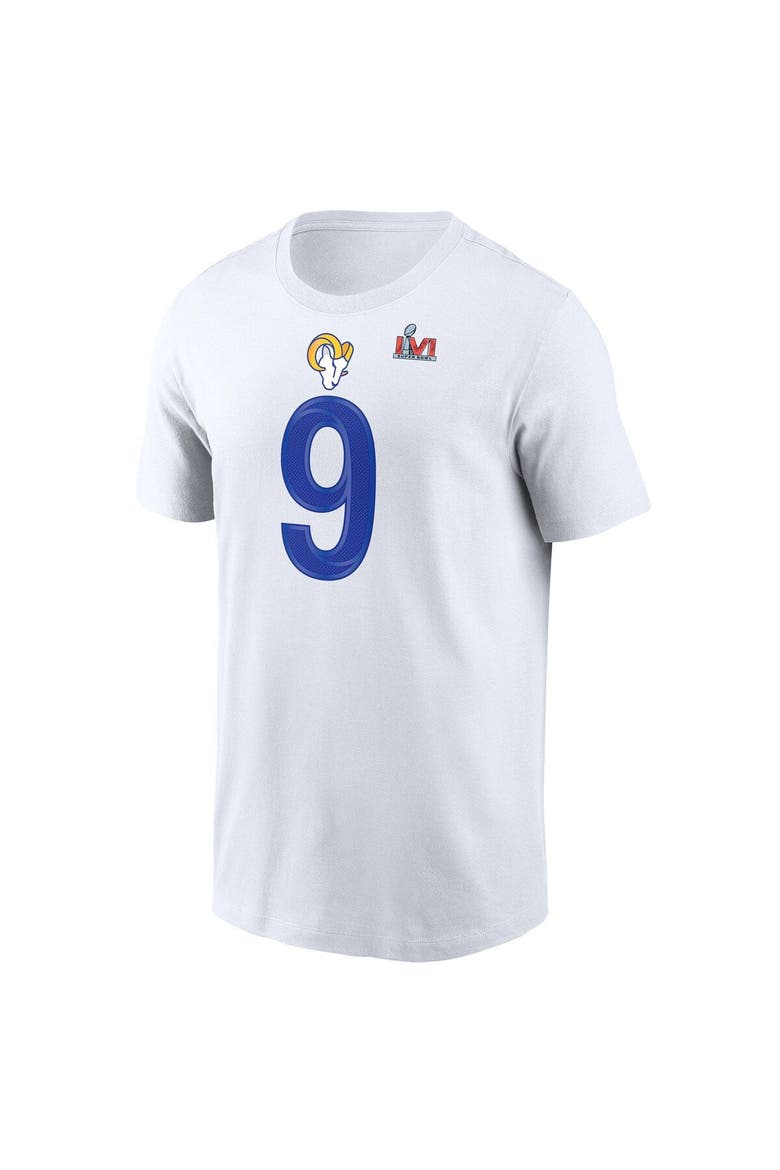 Men's Nike Matthew Stafford White Los Angeles Rams Super Bowl LVI Player Name & Number T-Shirt, Alternate, color, White