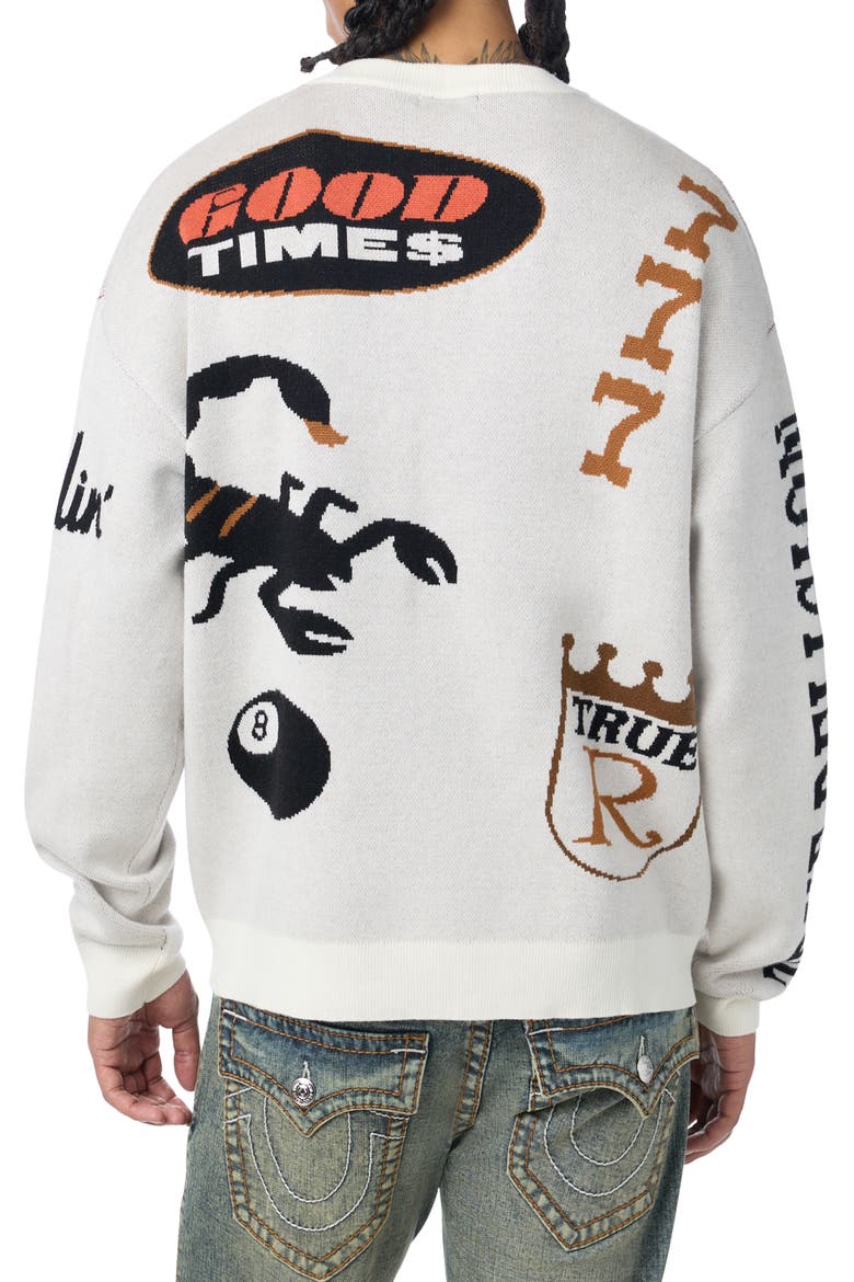 Multi Logo Crewneck Sweater, Alternate, color, WINTER WHITE