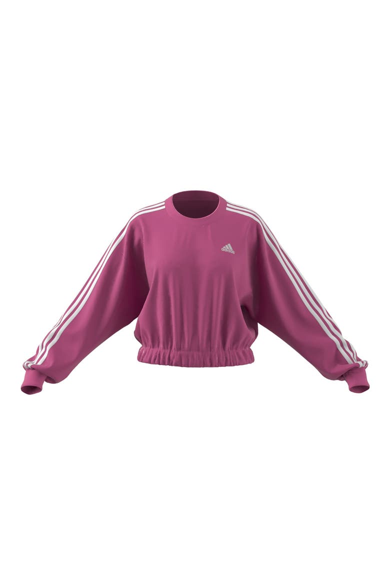 Essential 3-Stripes French Terry Cropped Pullover, Main, color, PULSE MAGENTA/ WHITE