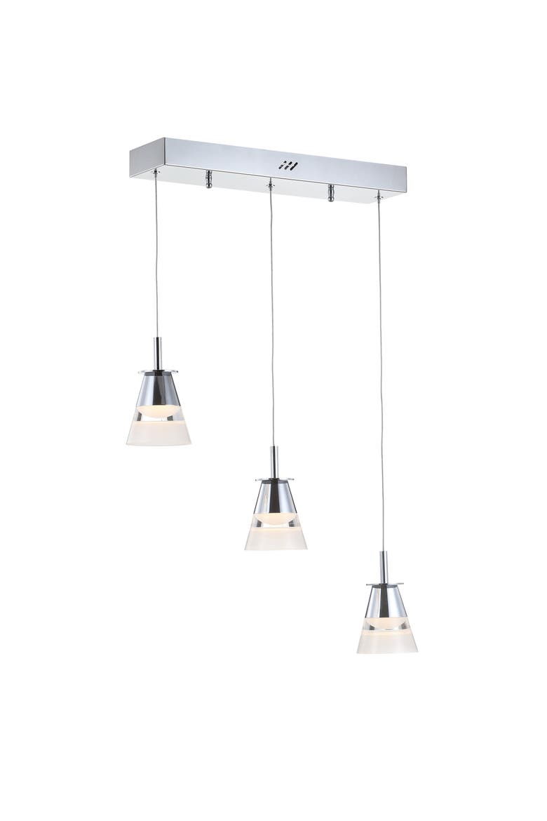 Alain 3-Light Adjustable Cascading Metal Integrated Linear LED Pendant, Main, color, Chrome/Clear