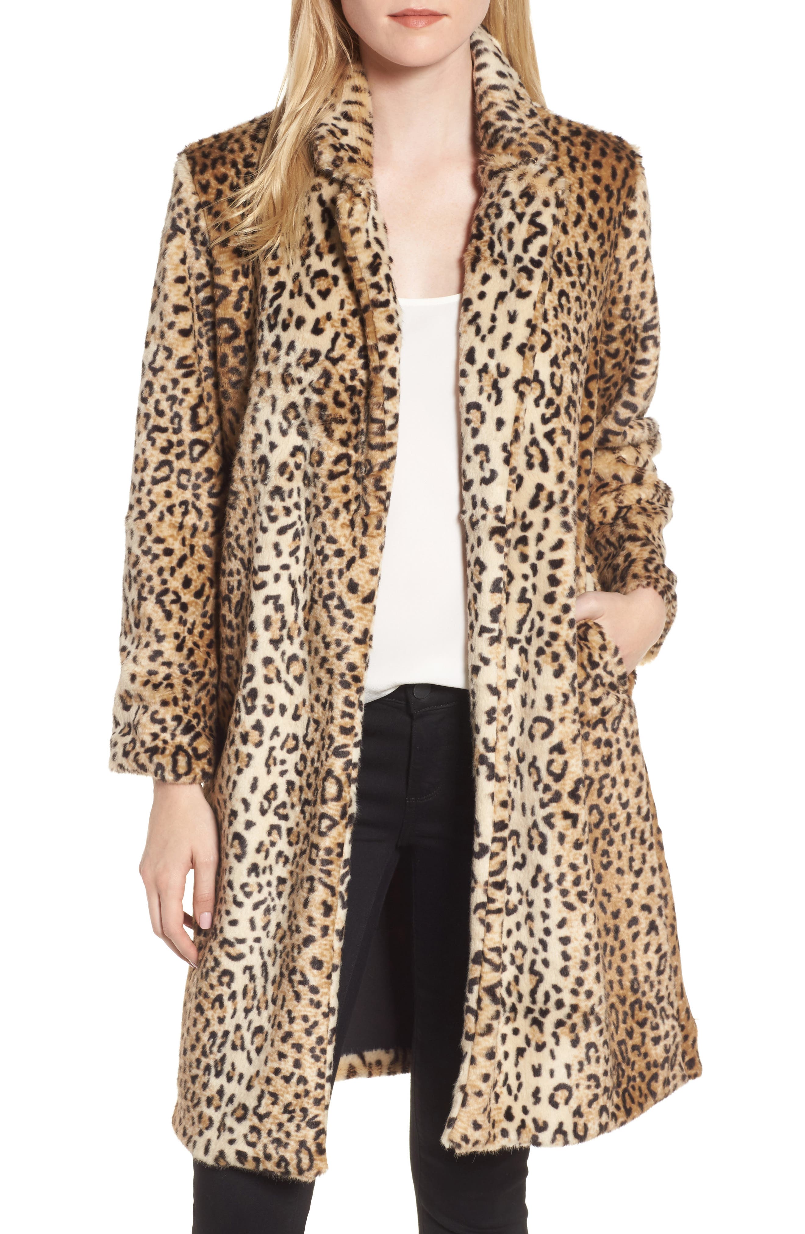 Chelsea28 Leopard Print Faux Fur Jacket