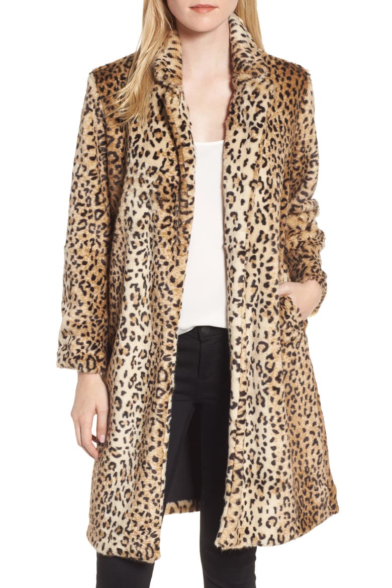 Leopard Print Faux Fur Jacket, Main, color, TAN LEOPARD PRINT