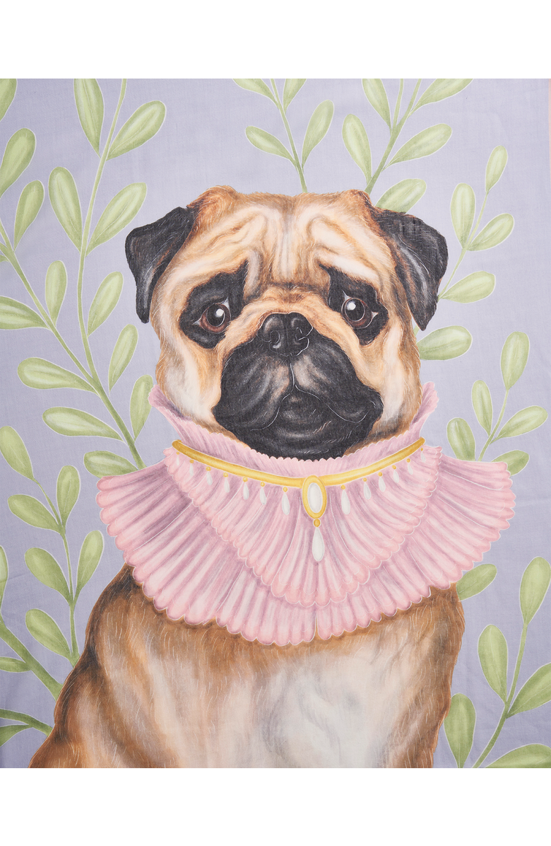 Fable England Catherine Rowe Pet Portraits Pug Lightweight Scarf, Alternate, color, Pastel Blue