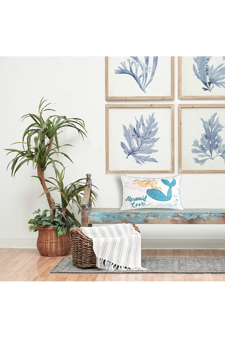 "Mermaid Love" Embroidered Cotton Blend Accent Throw Pillow 14" x 24", Alternate, color, Blue