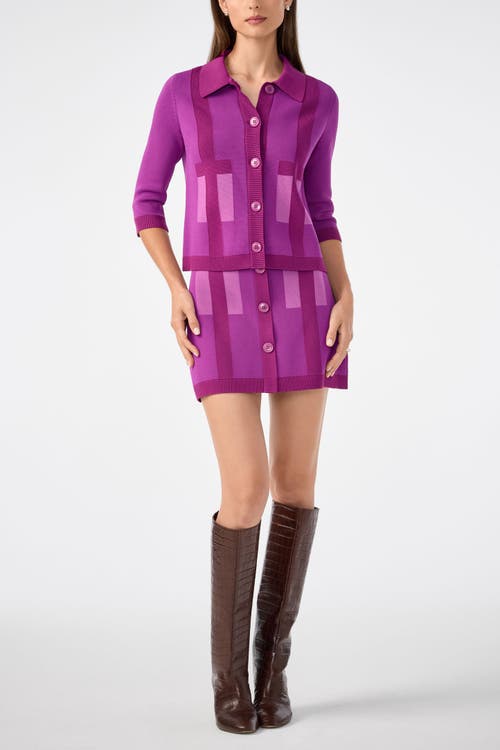 Trina Turk Gaia Colorblock Collared Cardigan In Purple