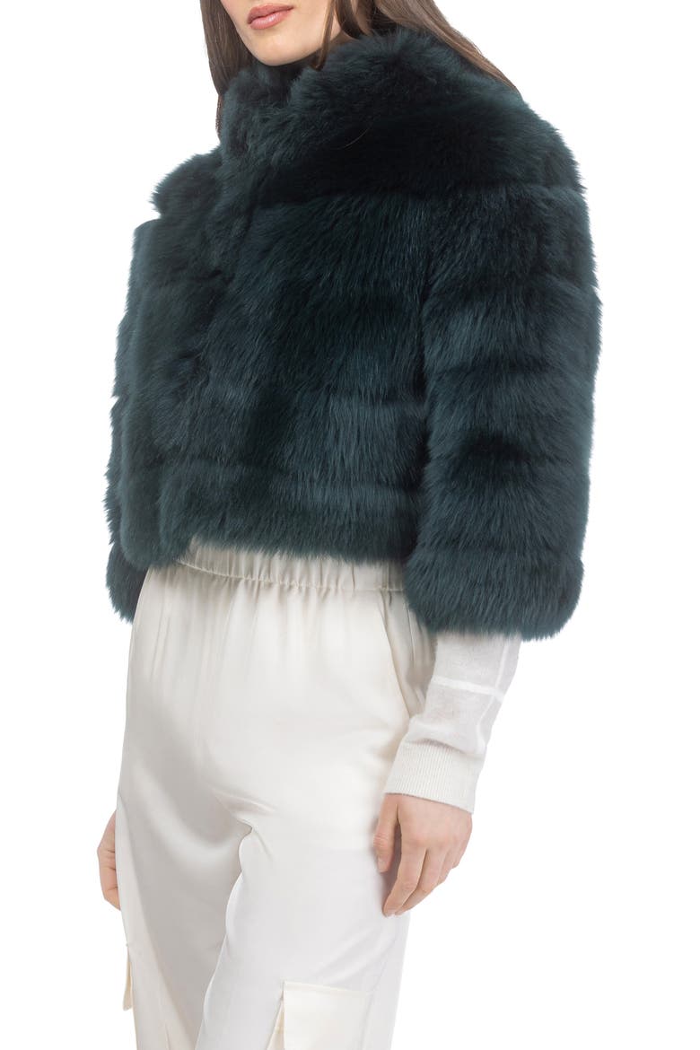 Genuine Shearling Bolero, Cropped Sleeves, Alternate, color, EMERALD