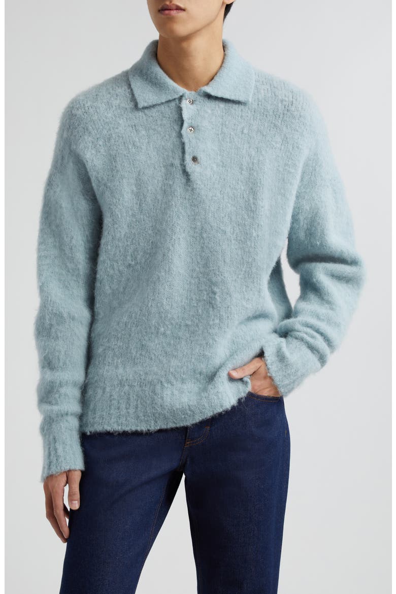 Alpaca & Wool Blend Polo Sweater, Main, color, AQUAMARINE