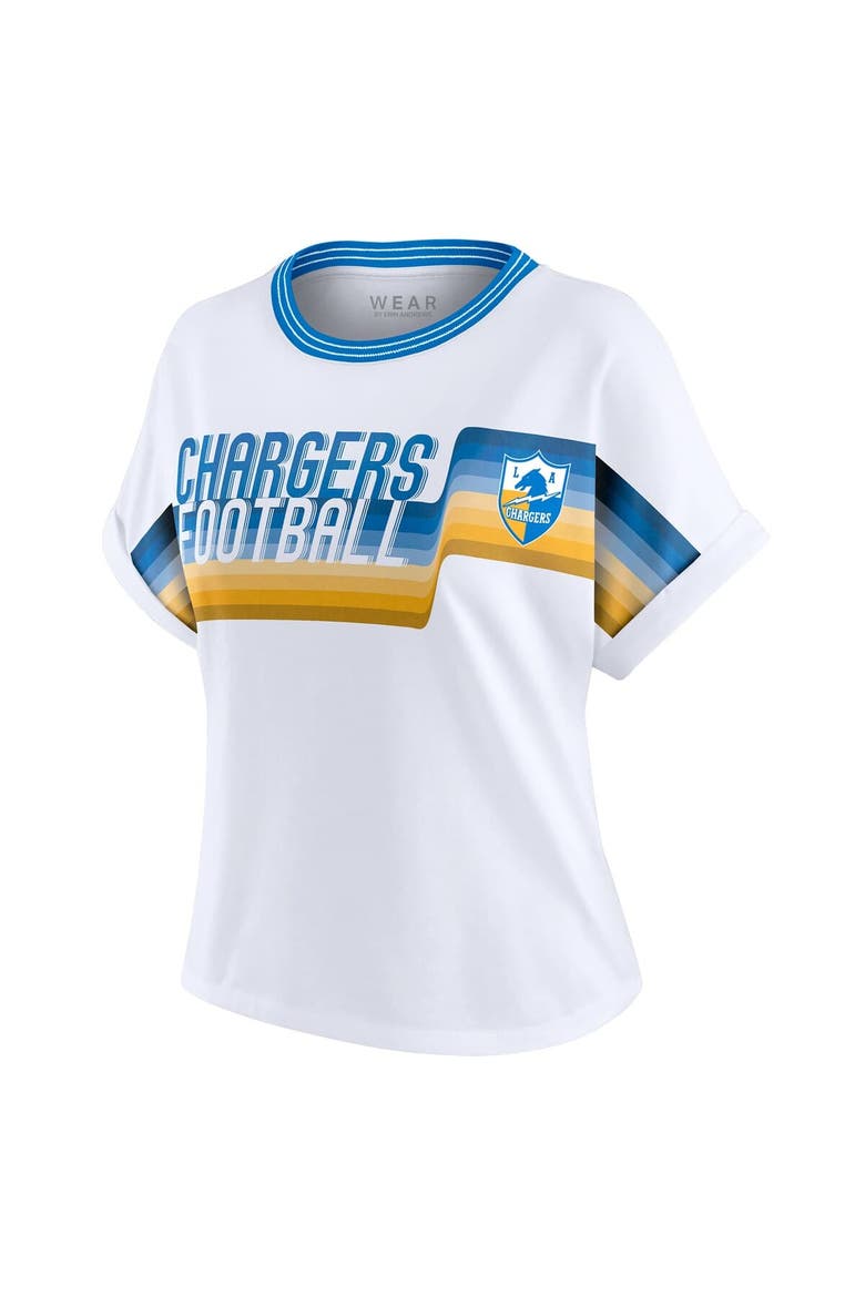 Women's WEAR by Erin Andrews White Los Angeles Chargers Cropped Center Stripe Dolman T-Shirt, Alternate, color, White