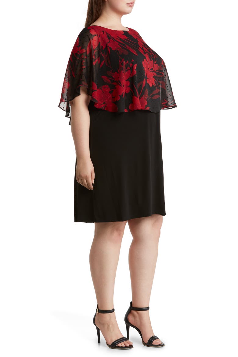 Floral Cape Overlay Sheath Dress, Alternate, color, RED