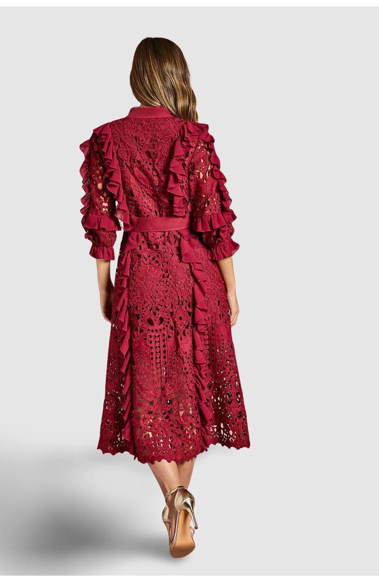 Coast Lace Ruffle Shirt Dress, Alternate, color, Burgundy