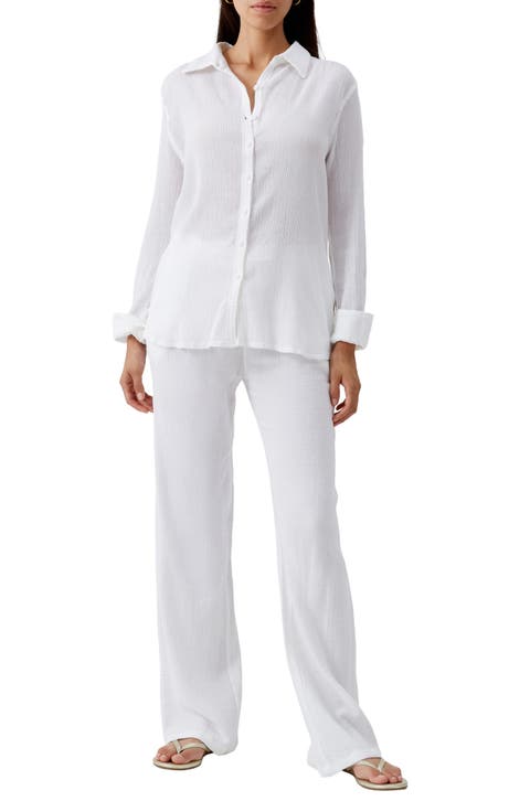 Tina Core Cotton Gauze Button-Up Cover-Up Shirt
