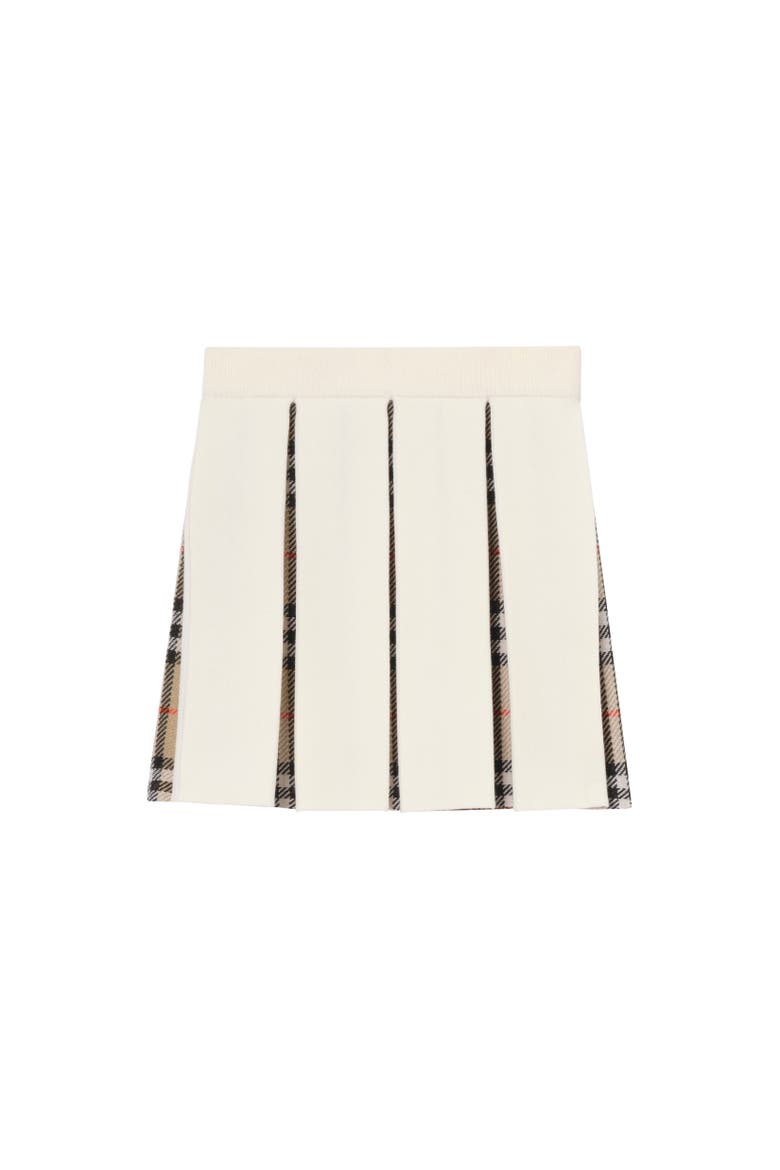 Pleated Check Wool Blend Skirt, Alternate, color, Ivory