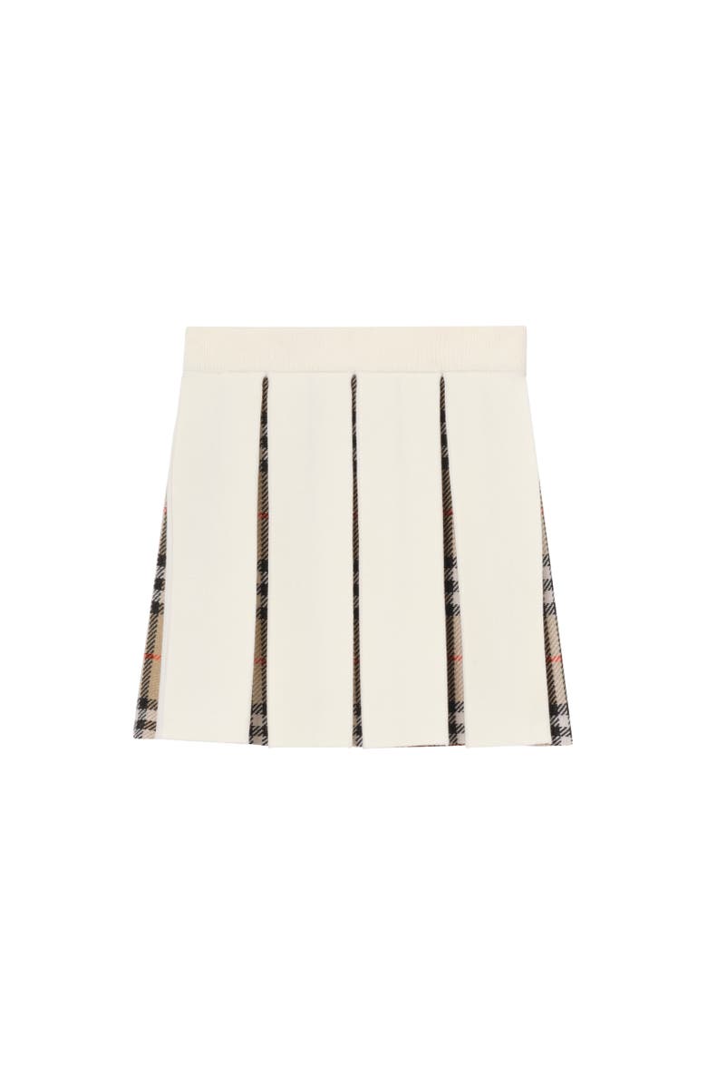 Burberry Pleated Check Wool Blend Skirt, Alternate, color, Ivory