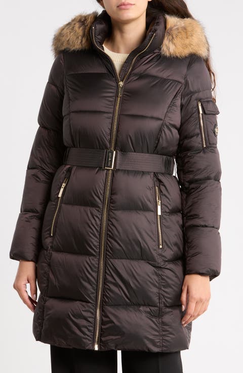 Faux Fur Trim Hooded Puffer Walker Coat