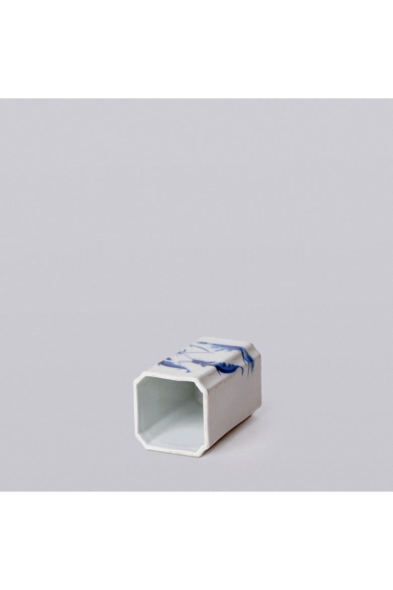 1920s Blue and White Porcelain Fish Square Vase, Alternate, color, Blue and White