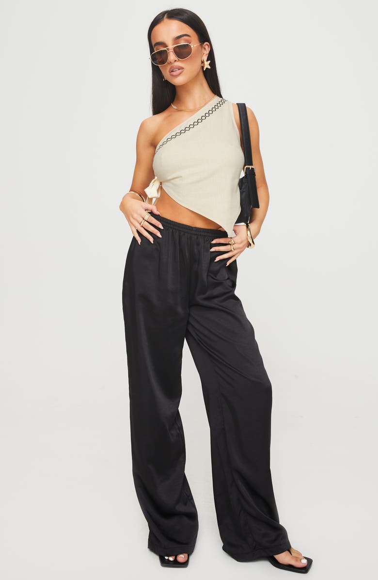 Princess Polly Frankle One-Shoulder Cotton & Linen Top, Alternate, color, Cream/ Black