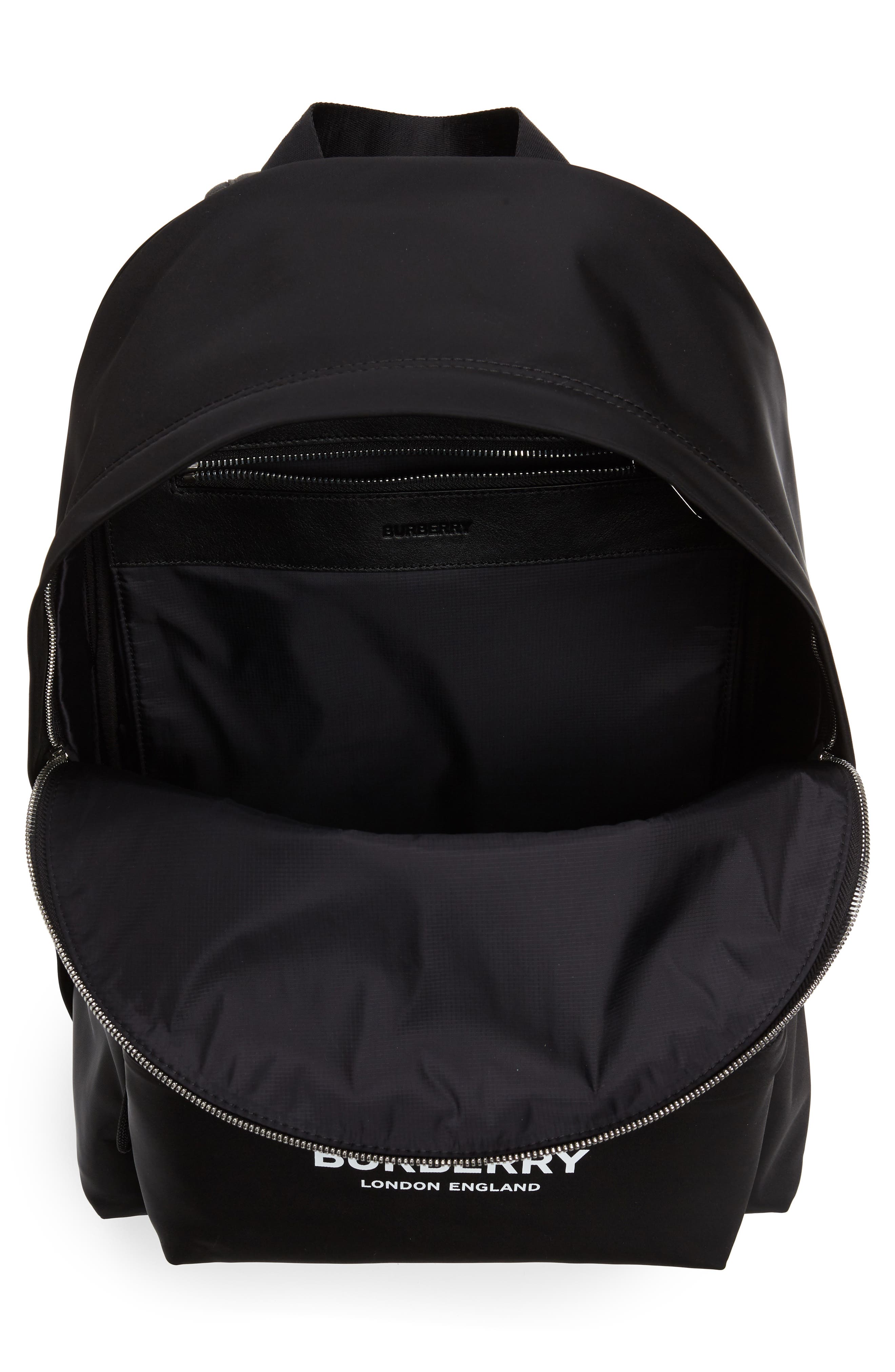 Logo Print Nylon Backpack, Alternate, color, BLACK
