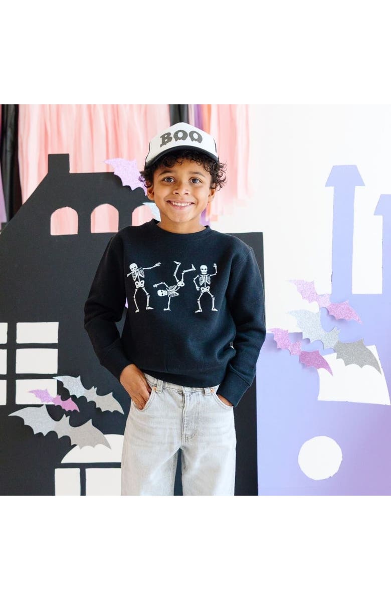 Sweet Wink Silly Skelly Glow In The Dark Halloween Sweatshirt, Alternate, color, 