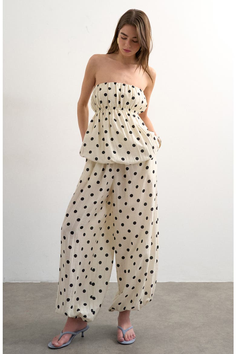 Polka Dot Bubble Hem Bandeau Top, Alternate, color, WHITE