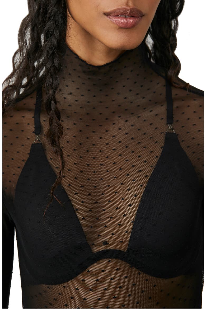 On the Dot Layering Mesh Turtleneck, Alternate, color, BLACK