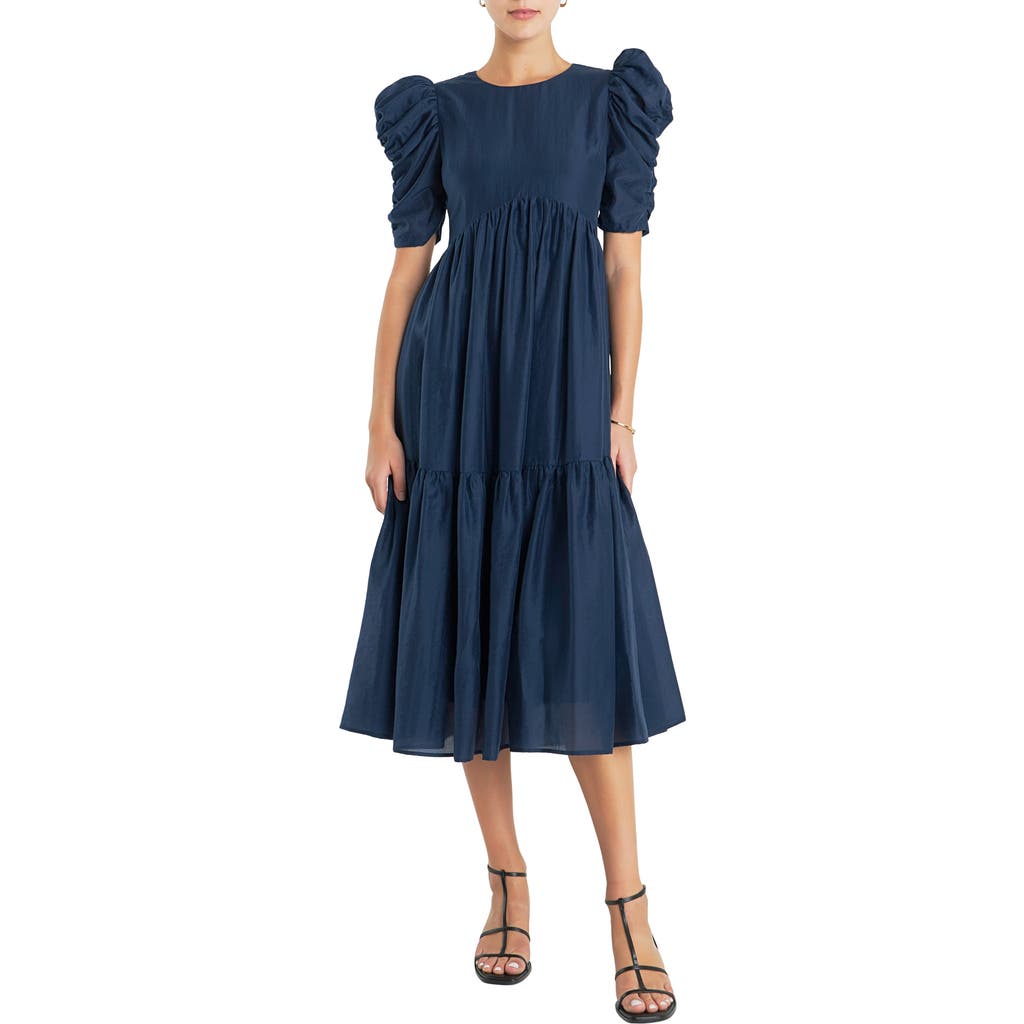 ENGLISH FACTORY ENGLISH FACTORY PUFF SLEEVE MIDI DRESS