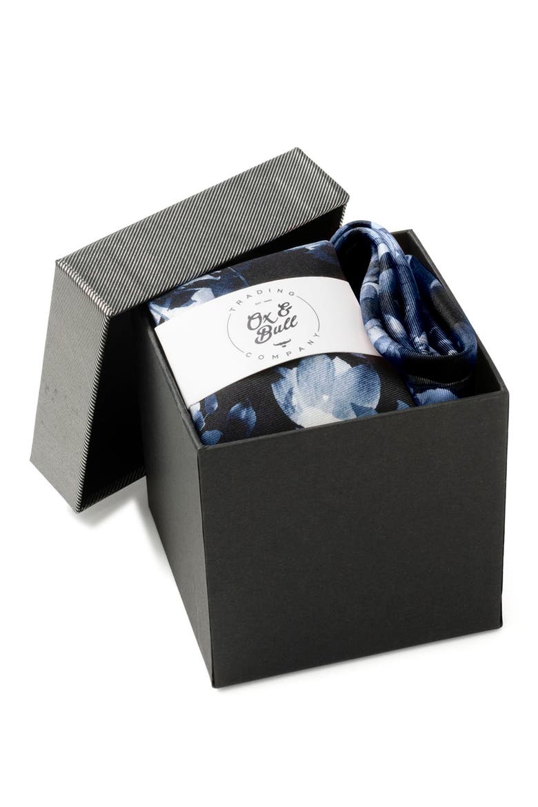 Floral Silk Tie & Pocket Square, Alternate, color, BLUE
