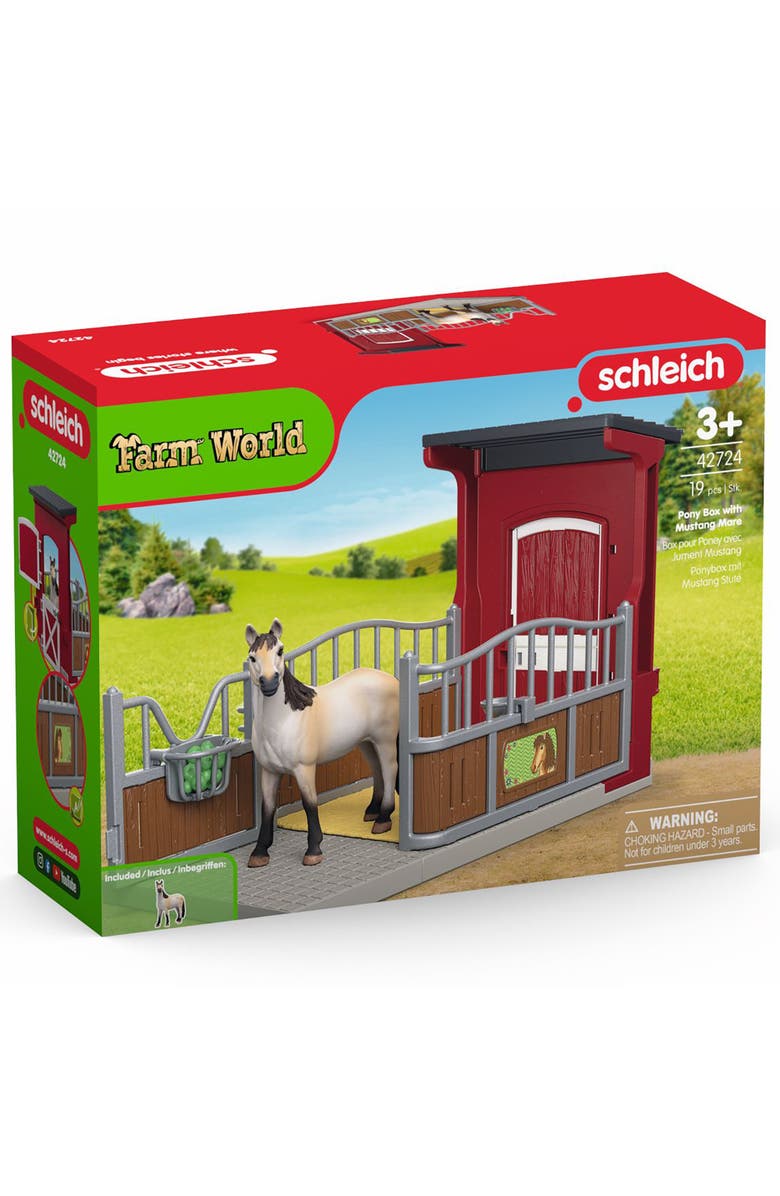 Schleich Farm World Ponybox and Mustang Mare 4 Piece Set, Alternate, color, Multicolored